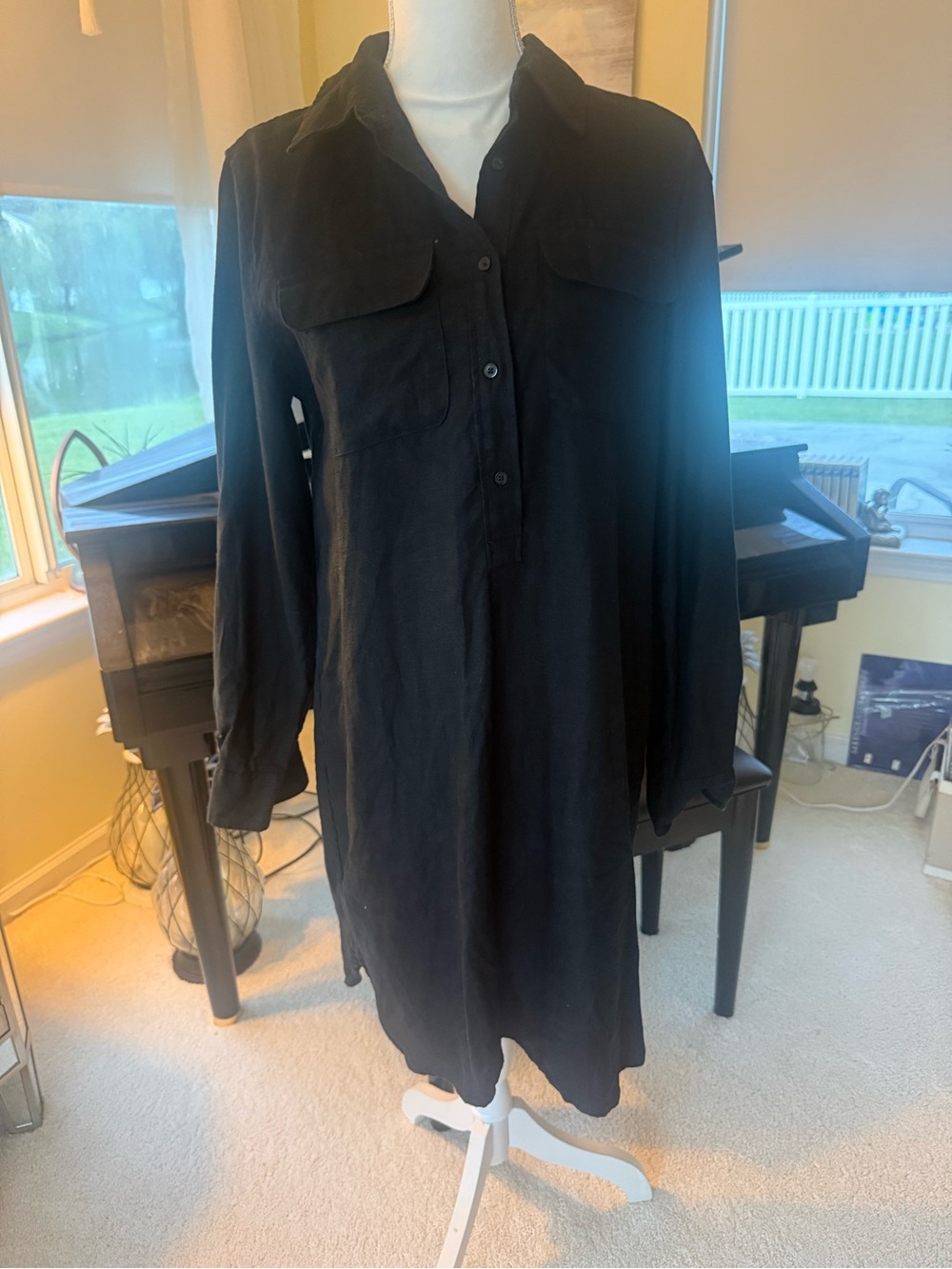 Lauren Ralph Lauren Linen black Shirt dress long sleeve career work women